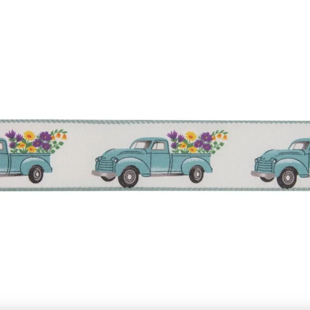 Blue Truck Floral Wired Edge Ribbon Trimming Crafts 1 1/2 inch Party Supplies